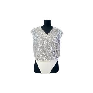Express Silver Sequin Bodysuit - Women's Small